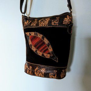 Handmade Peruvian Leather Boho Crossbody Purse, EUC- like new